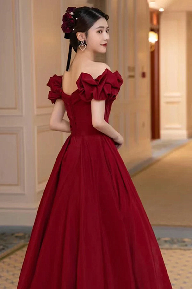 A-Line Sweetheart Dark Red Cheap Long Prom Dresses,RBPD0106