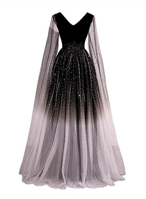 High Neckline Black Halter Shiny Tulle And Sequins Evening Dress, Black Tulle Prom Dress Y1864