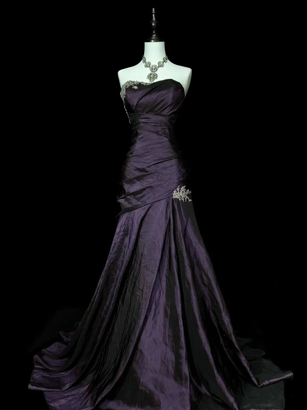 Purple Taffeta Mermaid Sweetheart Long Evening Dress, Purple Taffeta Strapless Prom Dress US 2 / Purple
