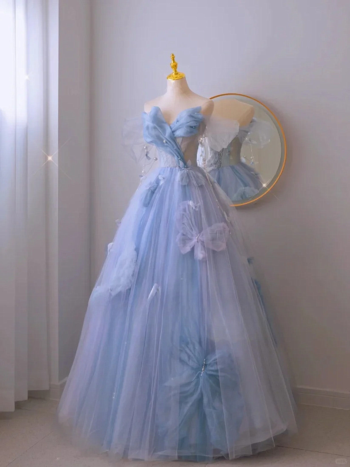 A-line Light Blue Strapless Tulle Long Formal Dress, Light Blue Tulle BeautyDressy A-line Light Blue Strapless Tulle Long Formal Dress, Light Blue Tulle BeautyDressy