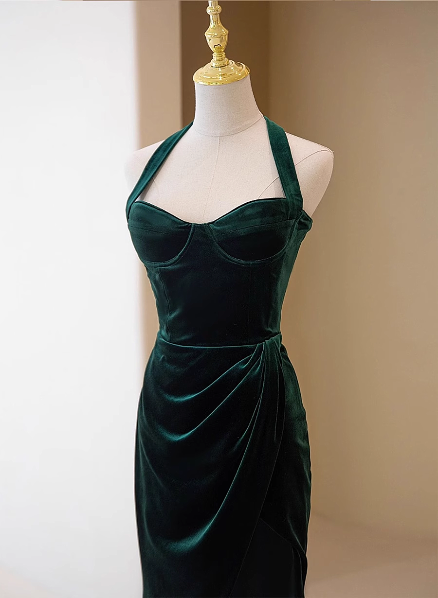Dark Green Velvet Long Evening Dress Party Dress, A-line Green Bridesm