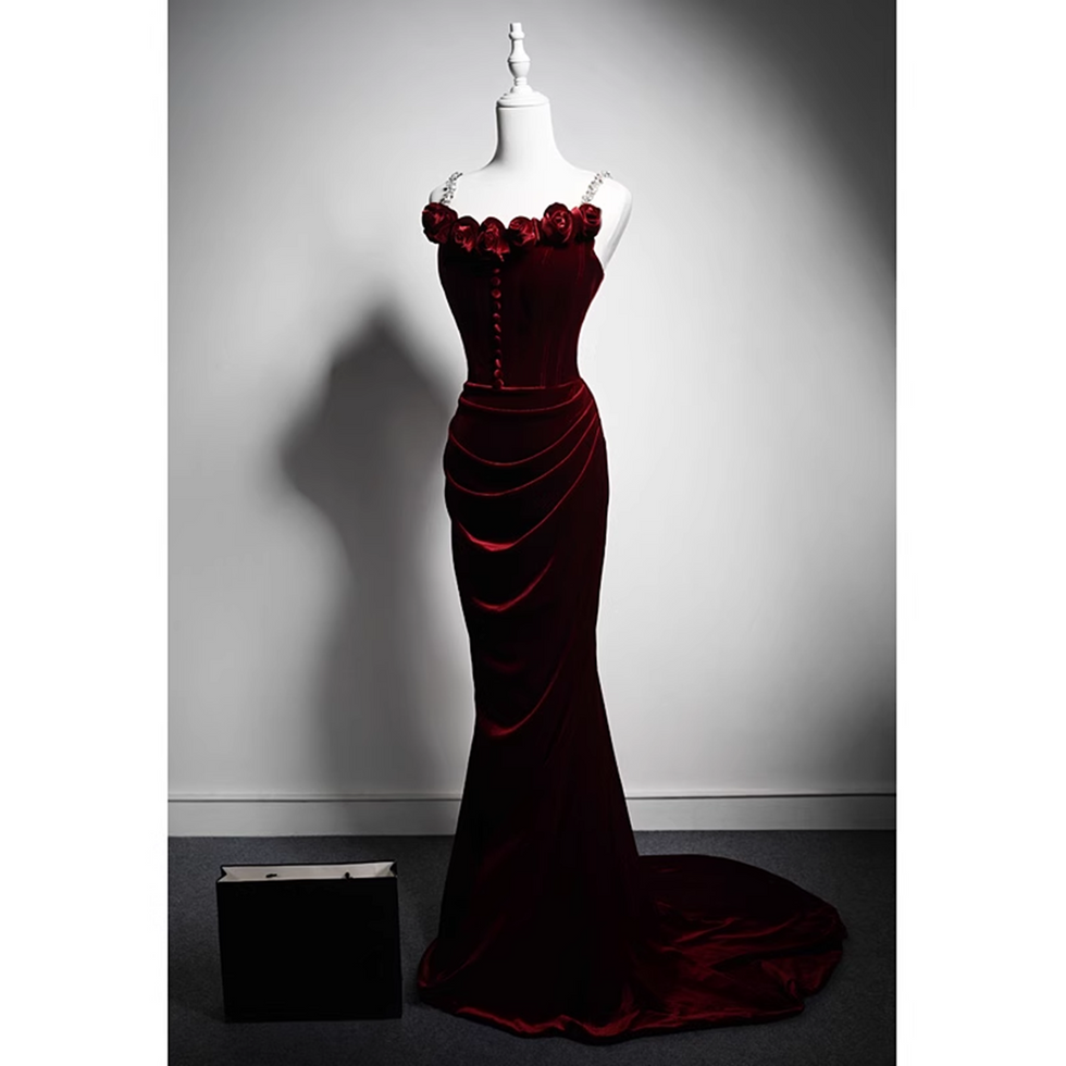 Wine Red Mermaid Simple Evening Dresses Design 2025 Sleeveless Satin Lace Up Formal Dress LA70577 main image 1