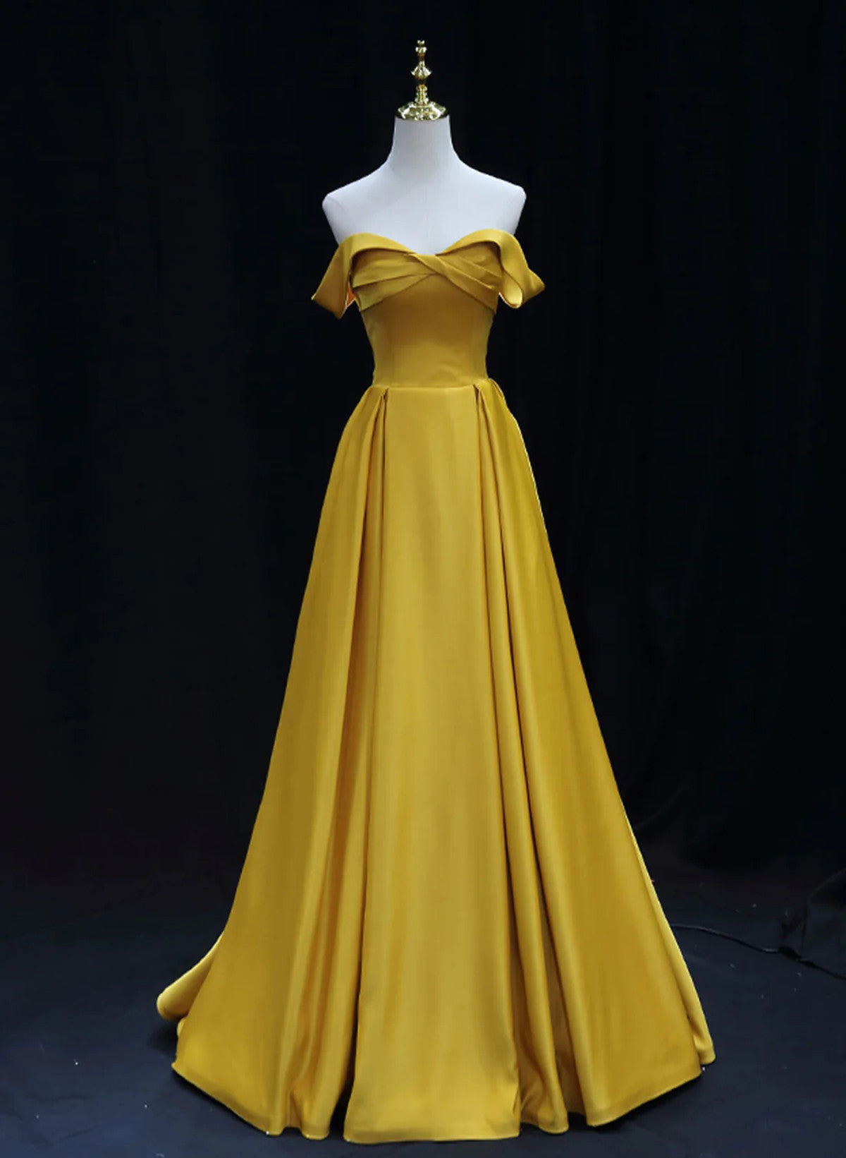 yellow off the shoulder prom dress Yellow Satin Long Prom Dress, Off Shoulder A-Line Evening Dress US 16 / Custom Color