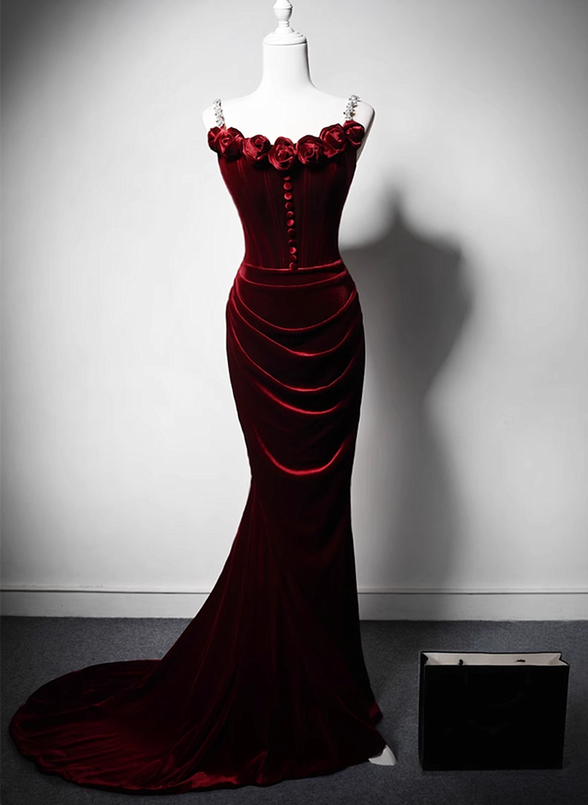 Sexy Wine Red Straps Mermaid Long Evening Party Dresses, DP5717