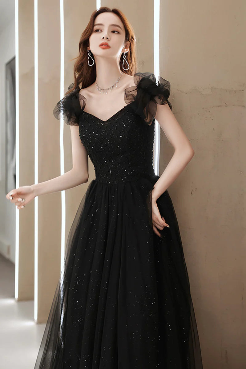 Black and Red Sweetheart Tulle with Lace Glam Evening Gown Party Dress, Long Formal Dress
