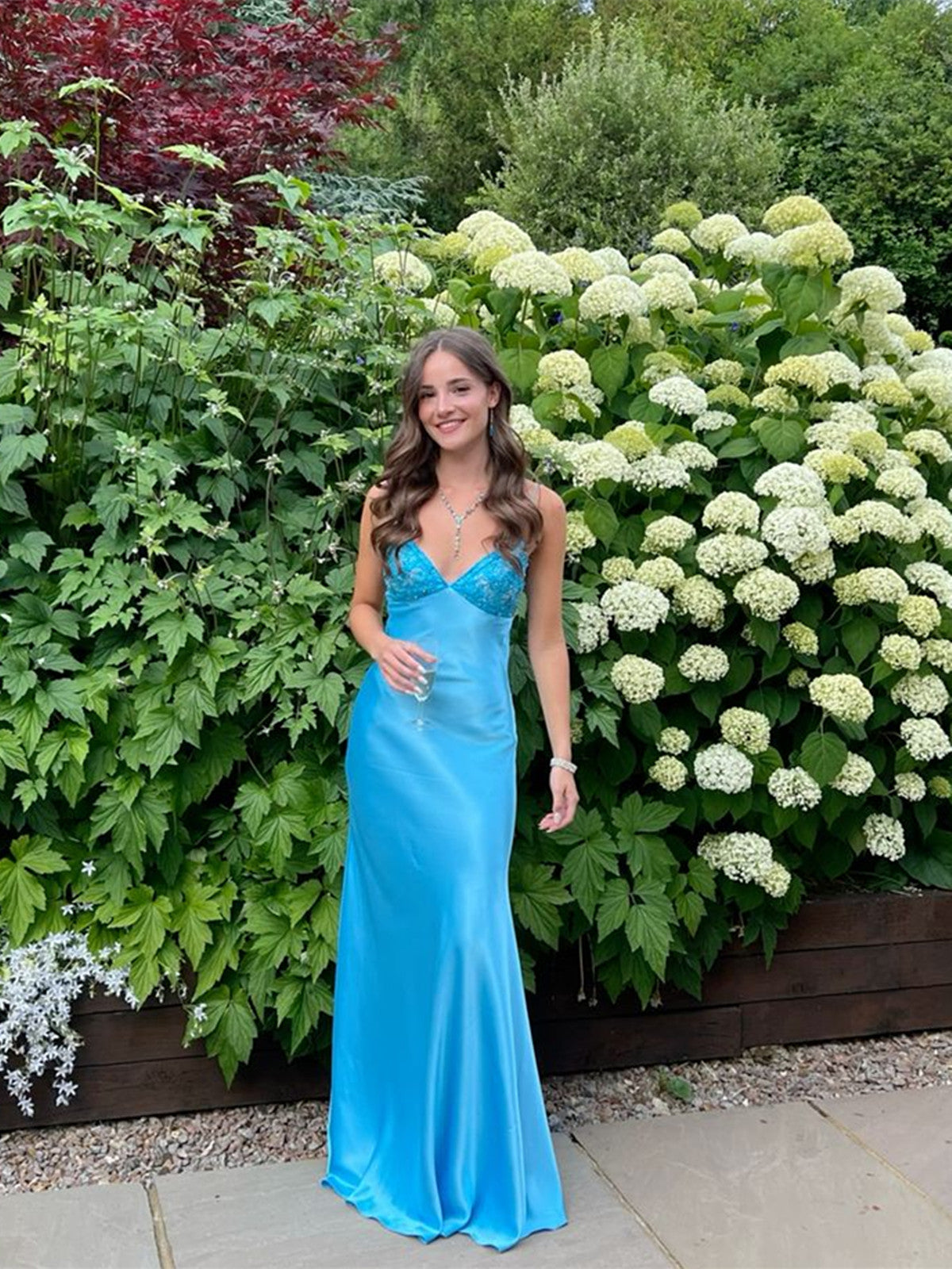 A-line Tulle Beaded Halter Long Open Back Prom Dress, Blue Party Dress –  BeautyDressy