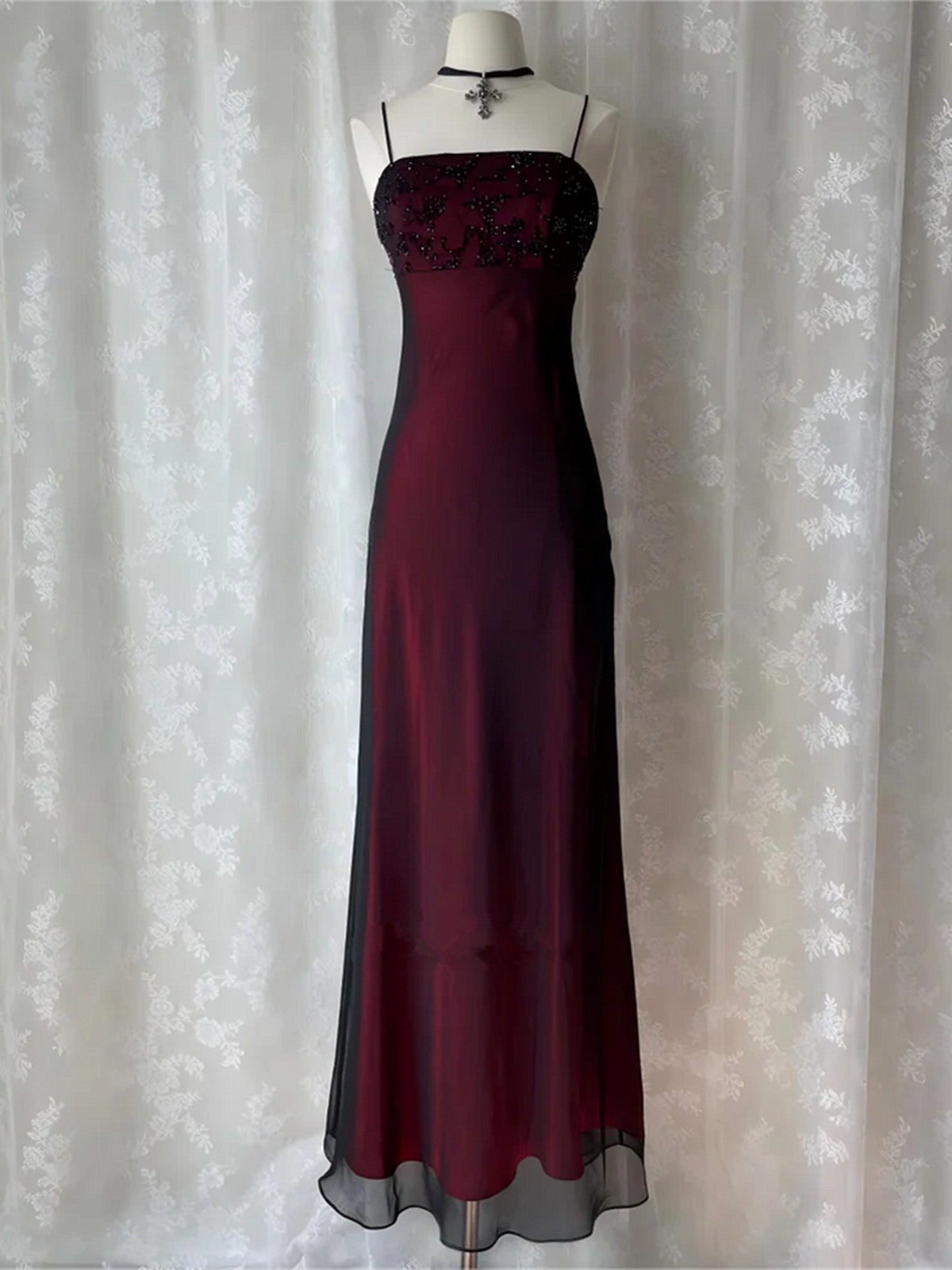 Charming Black and Red Gothic Strps Backless Prom Dress, Black and Red Long Party Dress US 16 / Black and Red
