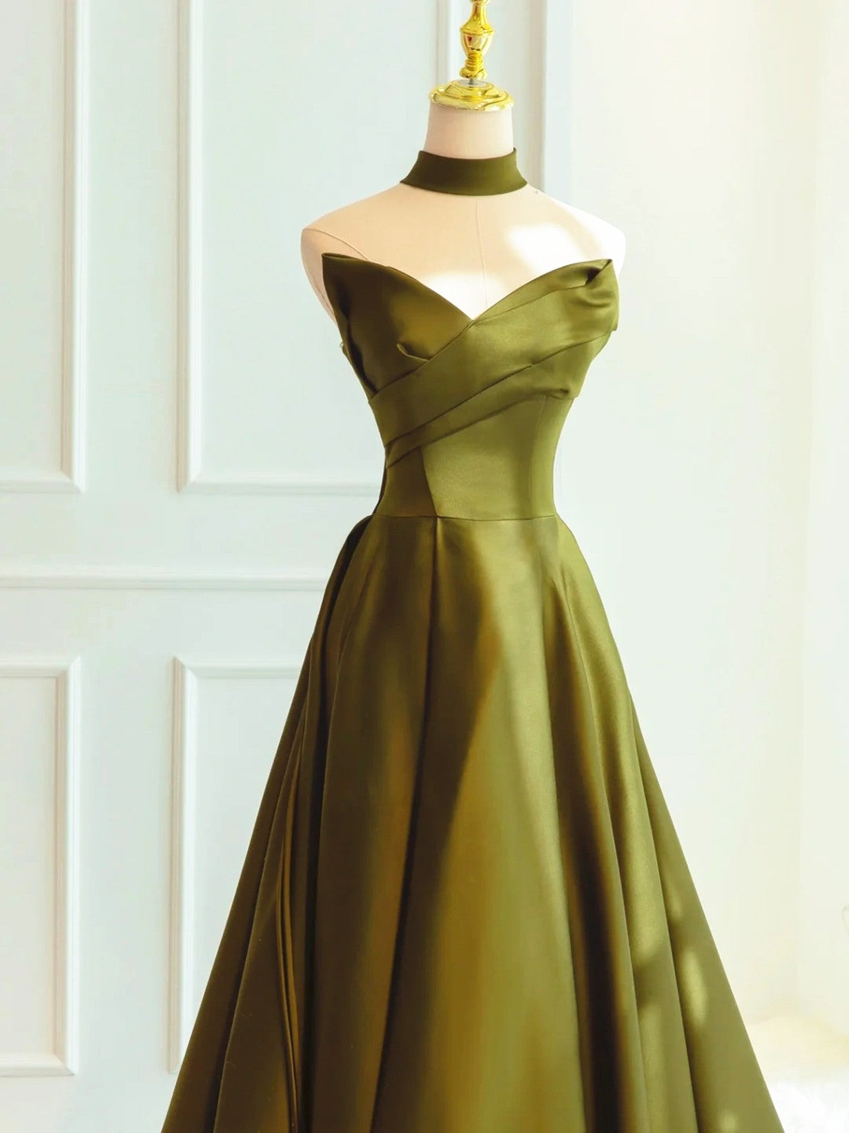 Green Satin Long Prom Dresses, Simple A-Line Evening Dresses