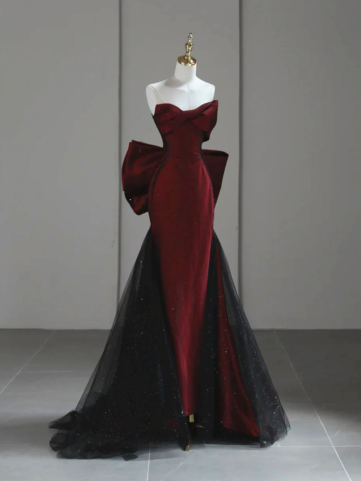 Black and Red Long Mermaid Prom Dress with Bow, Black and Red Evening Dress Party Dress US 14 / Black and Red