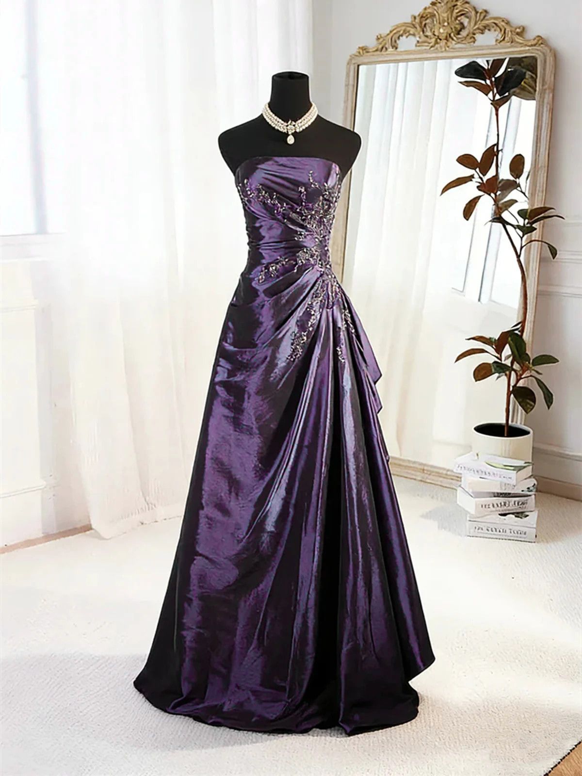 A-line Purple Velvet Off Shoulder Long Prom Dress, Purple Velvet Eveni –  BeautyDressy