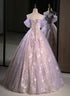 Light Purple A-line Tulle with Lace Prom Dress, Light Purple Long Evening Dress