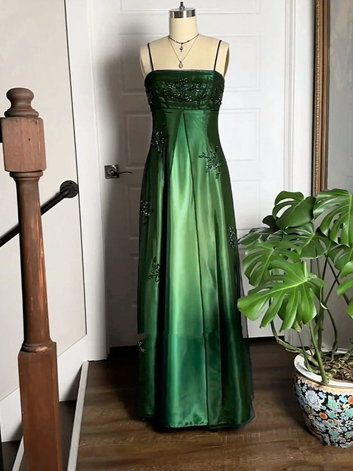 blue dress for baby girl Vintage 90s Sage Green Prom Dress Blue Beaded Gown Party Dress US14 / Sage Green main image 0