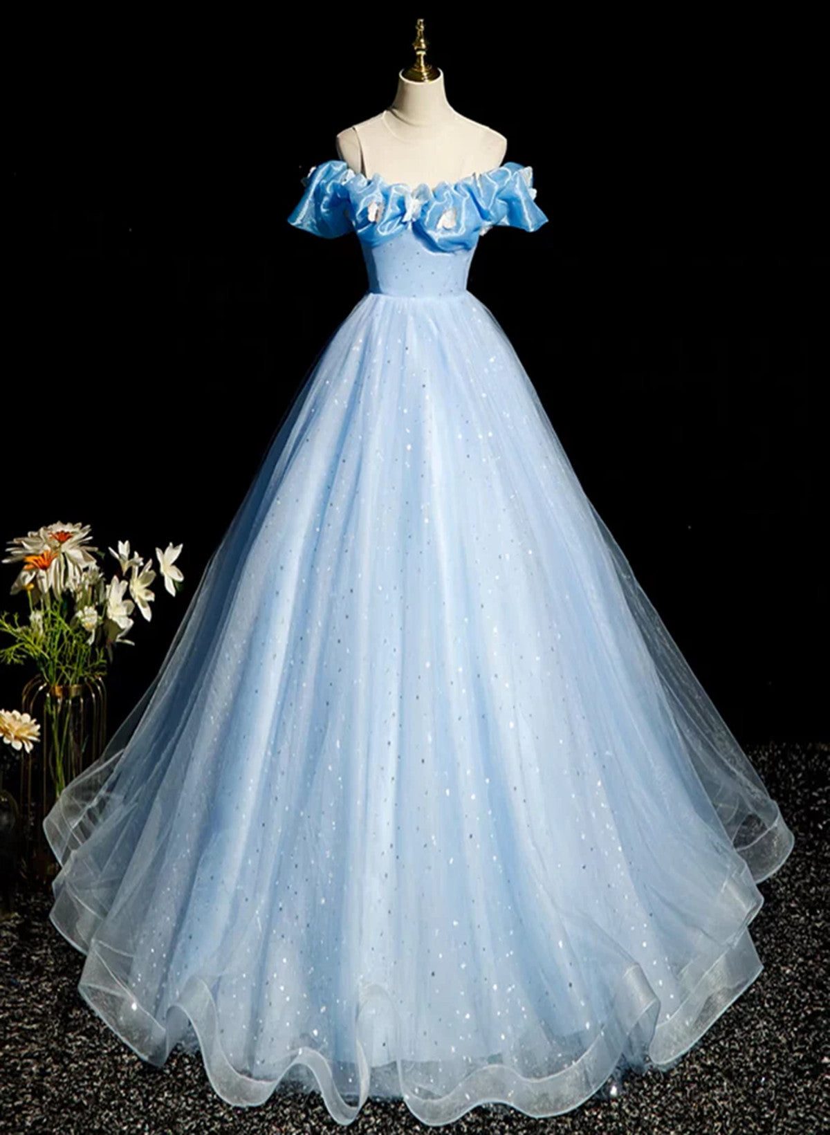 Beautiful Light Blue Tulle Off Shoulder Sweet 16 Dress, Light Blue Formal Dress US size 8 / Light Blue Beautiful Light Blue Tulle Off Shoulder Sweet 16 Dress, Light Blue Formal Dress US size 8 / Light Blue