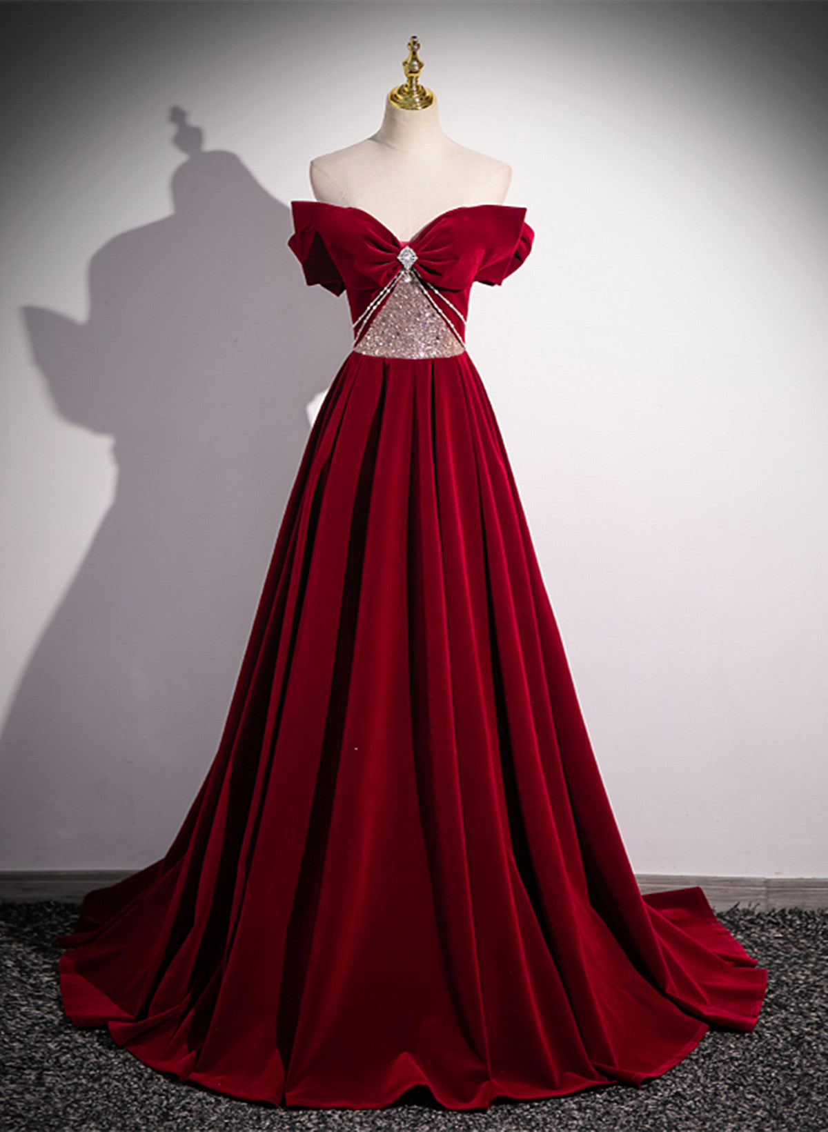 Wine Red Off Shoulder Beaded Long Velvet Party Dress, Wine Red Prom Dress US Size 22w / Wine Red Wine Red Off Shoulder Beaded Long Velvet Party Dress, Wine Red Prom Dress US Size 22w / Wine Red