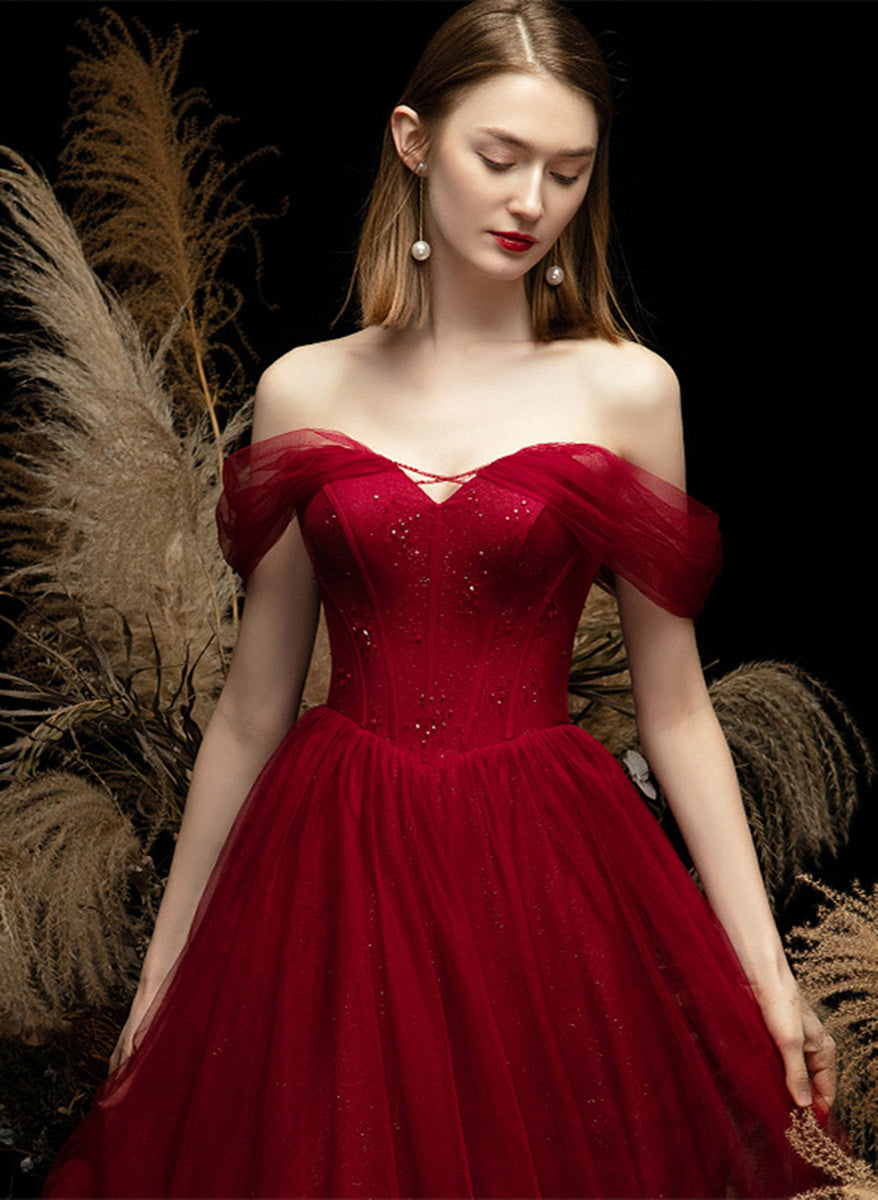 tulle long off shoulder Evening Dresses     fg3160