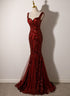 Wine Red Straps Sequins Mermaid Long Party Dress Evening Gown, DP4504