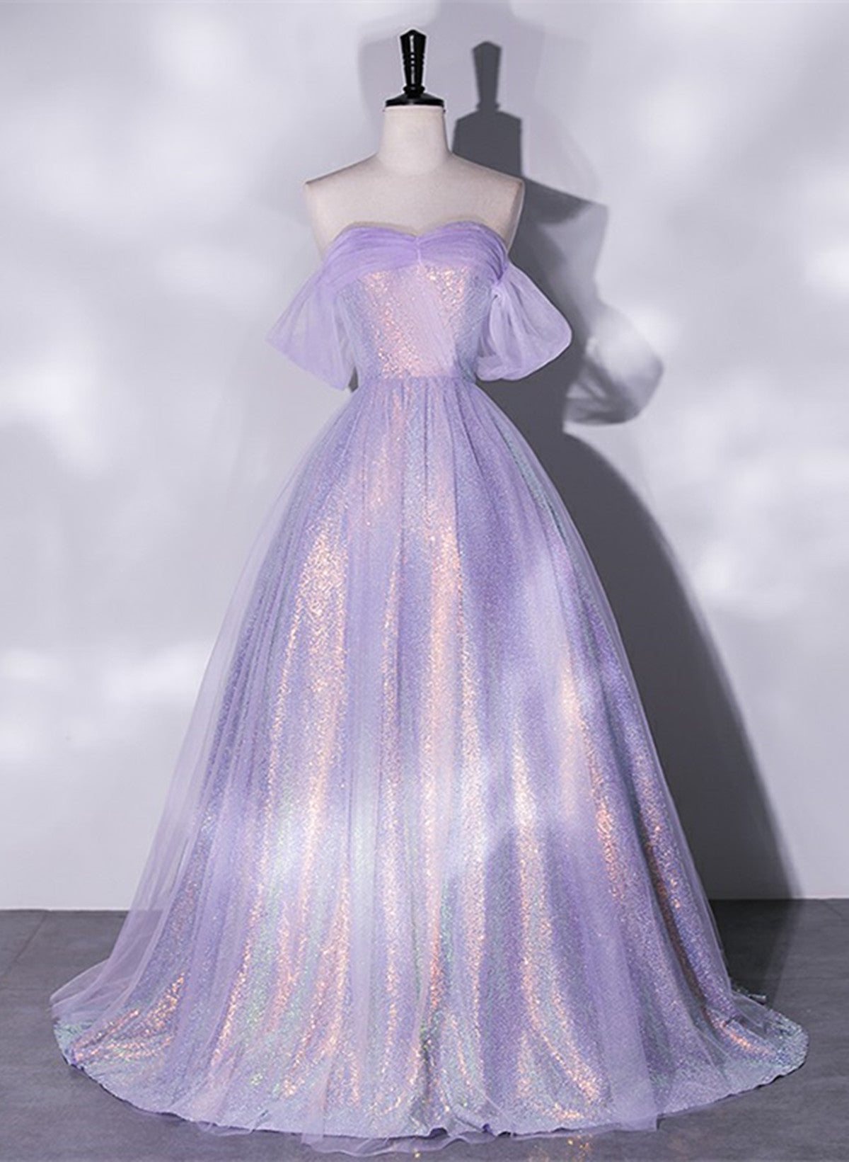lavender tulle prom dress Lilac Tulle A-line V-neck Prom Dresses With Side Slit, Long Formal Dresses, MP794