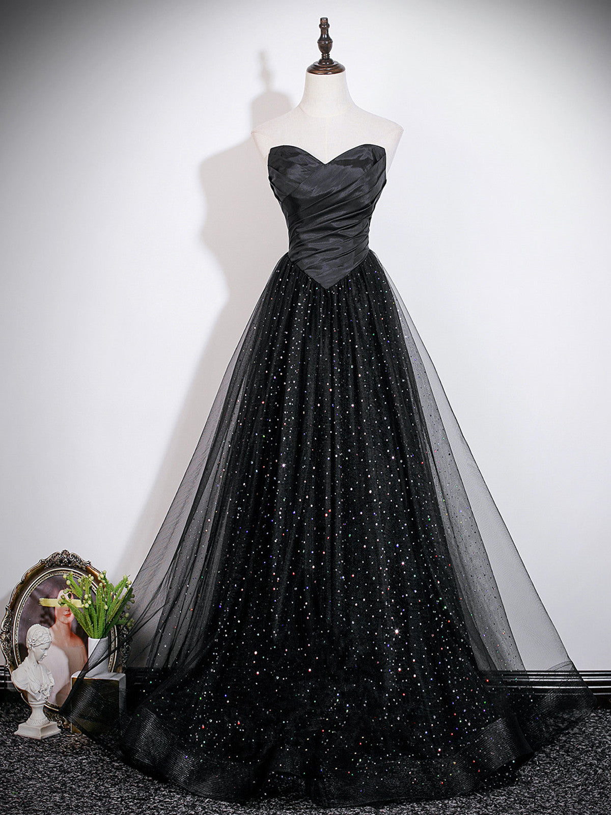 A-line Black Strapless Long Party Dress, Black Sweetheart Wedding Part BeautyDressy A-line Black Strapless Long Party Dress, Black Sweetheart Wedding Part BeautyDressy