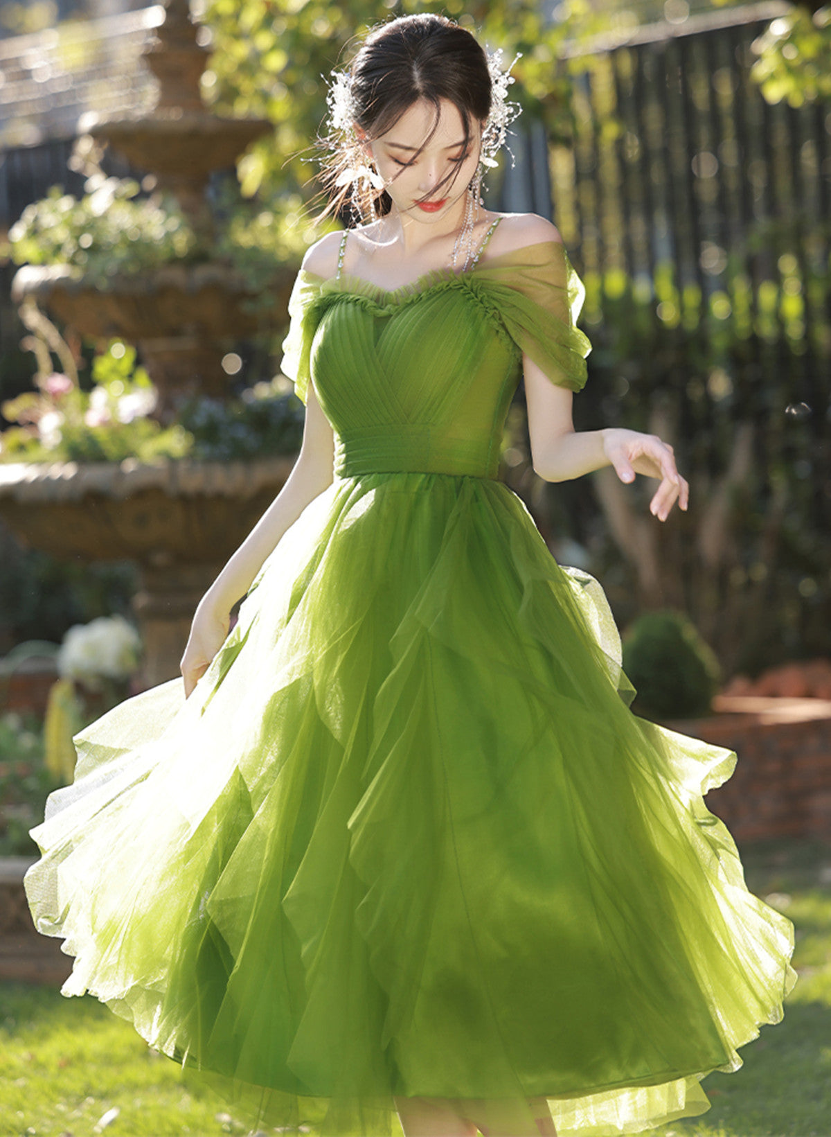 Lovely Green Tulle Beaded Straps Short Party Dress, Green Short Homecoming Dress US Size 16 / Green Lovely Green Tulle Beaded Straps Short Party Dress, Green Short Homecoming Dress US Size 16 / Green