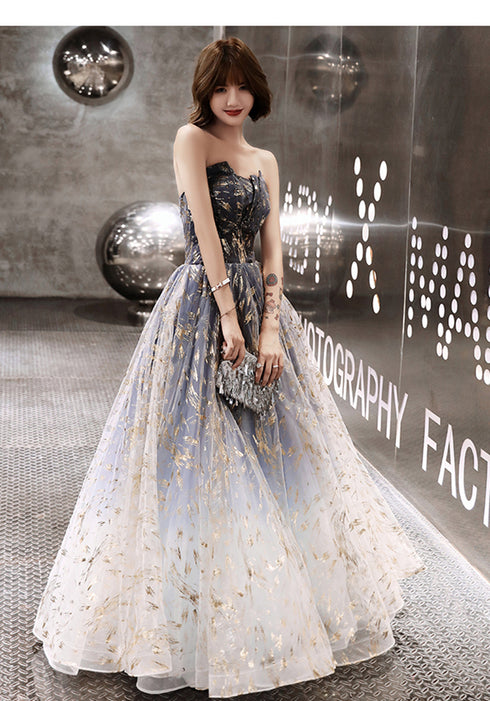 Beautiful Blue Gradient A-line Long Prom Dress Party Dress, Blue Evening Prarty Dresses
