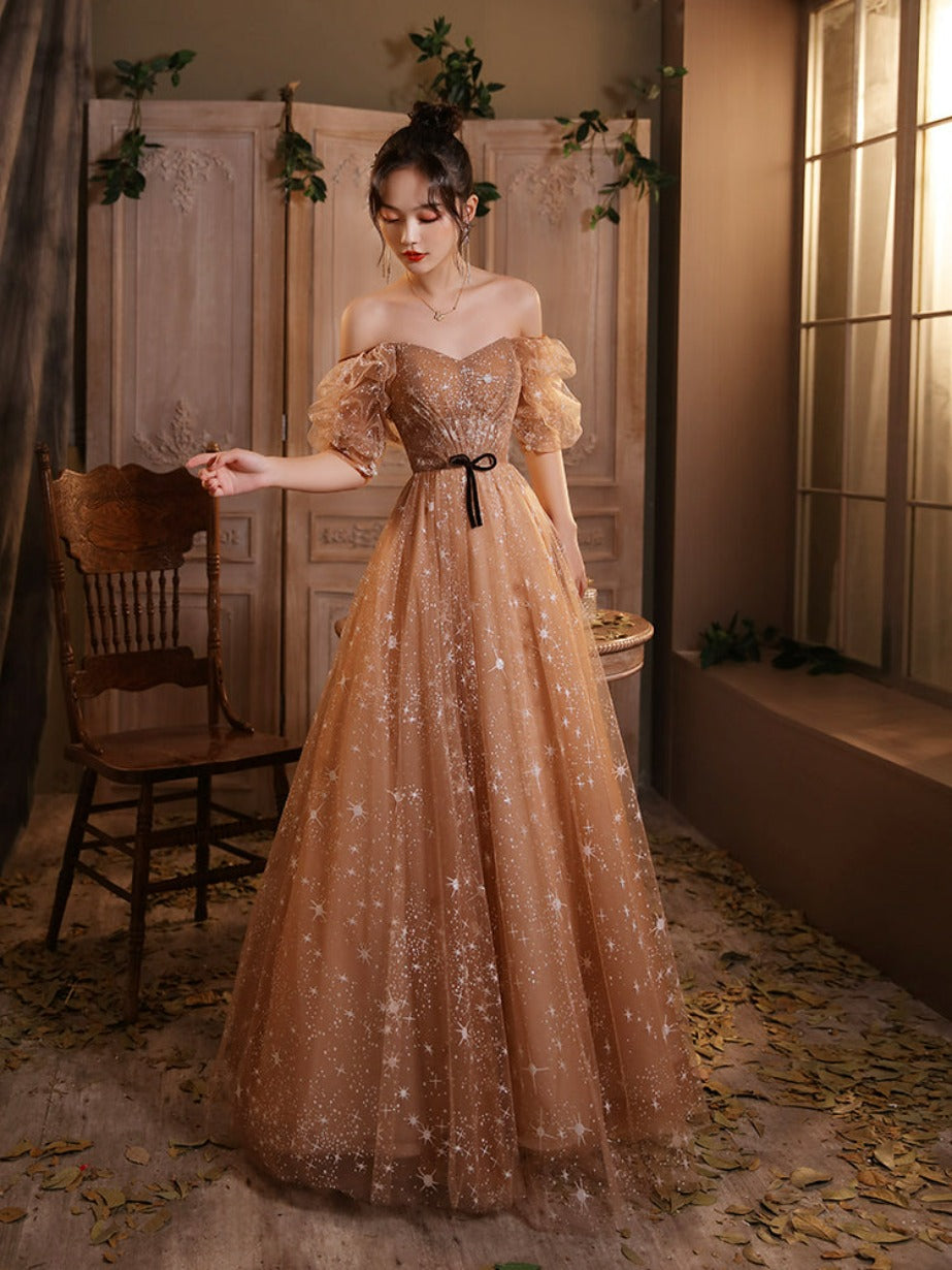 veaul prom dresses Cute Champagne Long Tulle Sweetheart Party Dress, A-line Long Prom Dress US size 8 / Custom Color