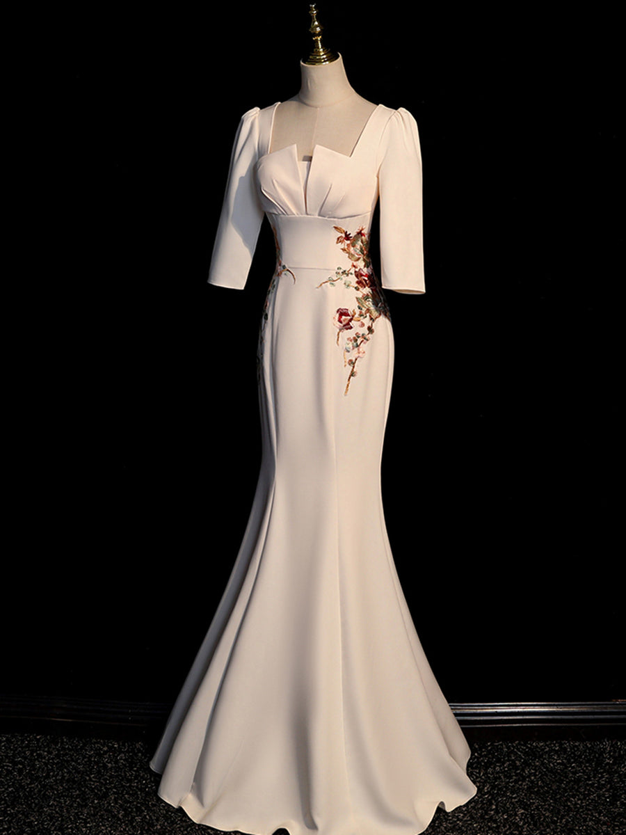 Elegant Ivory Mermaid Party Dress with Deep V-Neckline and Lace main image 1