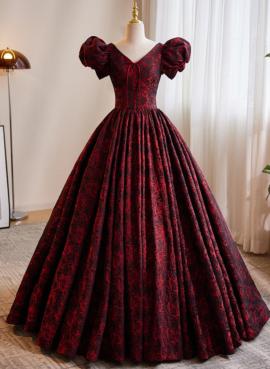 red and black a line dress Black and Wine Red Strapless A Line Glitter Party Dress, Tulle Black a main image 0