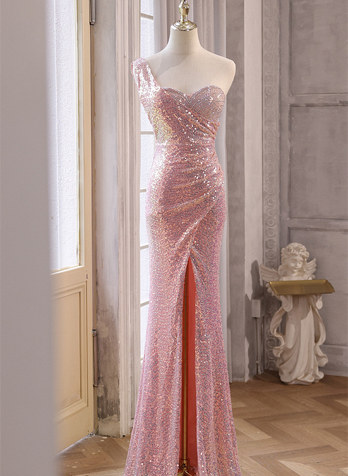 Pink Sequins Mermaid Sweetheart Long Prom Dress, Pink Sequins Evening Dress US size 16W / Custom Color Pink Sequins Mermaid Sweetheart Long Prom Dress, Pink Sequins Evening Dress US size 16W / Custom Color