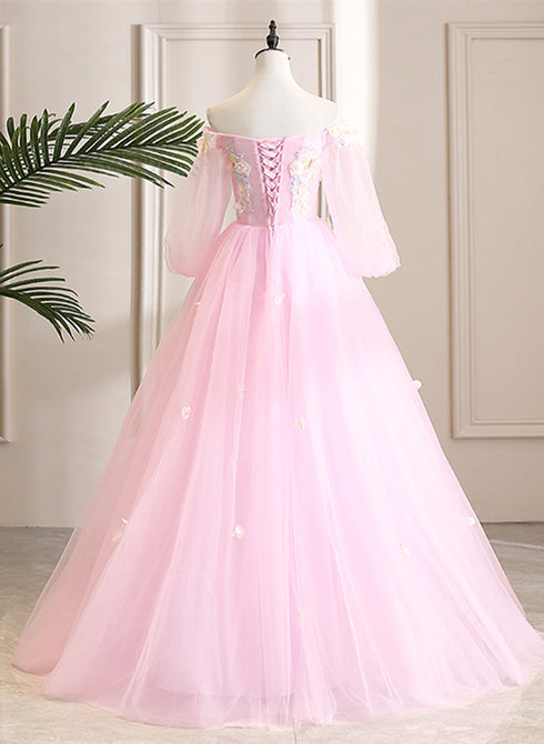 Cute Pink Strapless Tulle Lace Appliques Pleated Layered Ball Gown Sweet 16 Dress SP496 main image 0