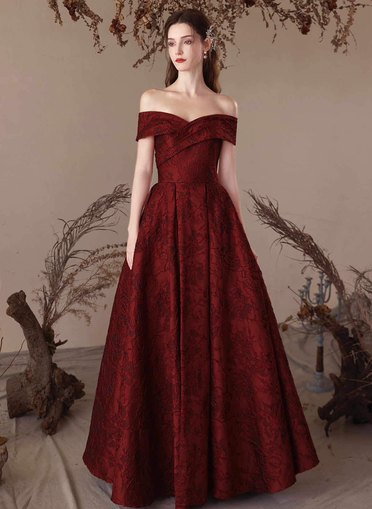wine red off the shoulder prom dress Wine Red Off Shoulder Simple A-line Prom Dress, Wine Red Evening Dress US size 8 / Wine Red