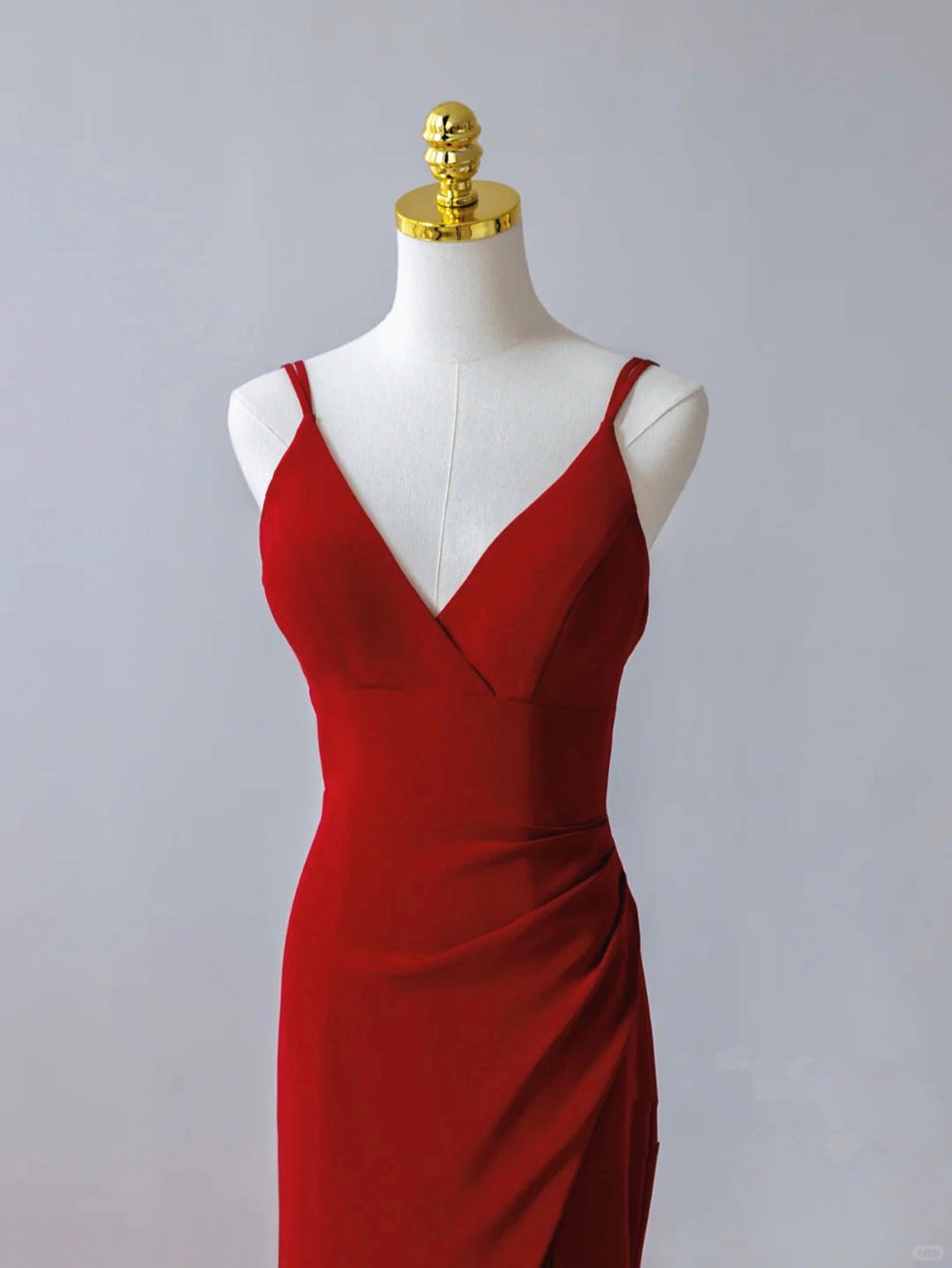 13888 Deep Red Slit Evening Dress