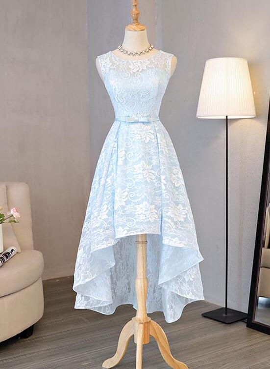 Blue High Low Lace Prom Dresses, Blue High Low Lace Graduation Homecoming Dresses, US 14 / Custom Color / No Rush Blue High Low Lace Prom Dresses, Blue High Low Lace Graduation Homecoming Dresses, US 14 / Custom Color / No Rush