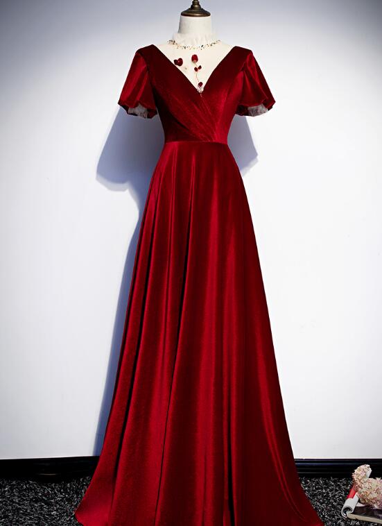WOMEN'S SOFT AND SMOOTH DEEP RED EVENING GOWN WITH SIDE SLIT SKIRT AND FULL  SLEEVES - Paranz