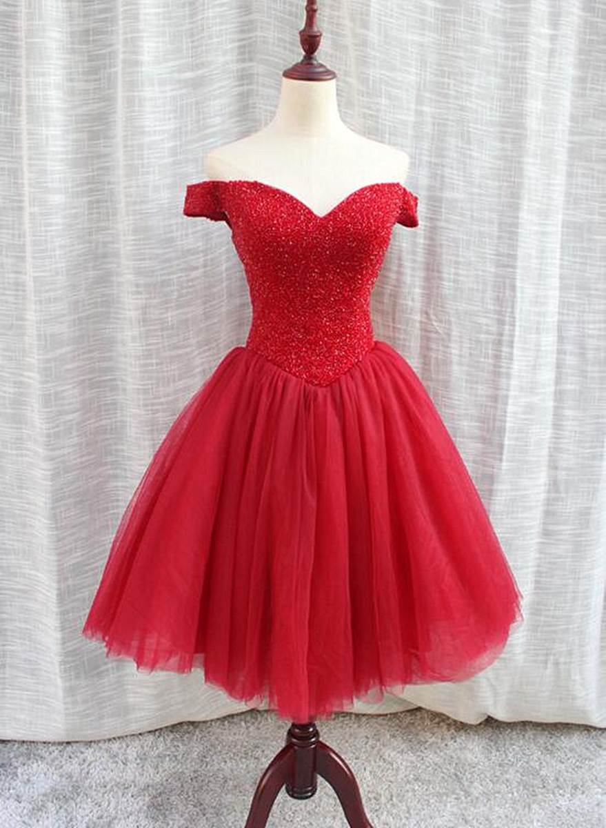 Gorgeous Sparkle Beaded Off Shoulder Red Formal Dress, Red Homecoming ...