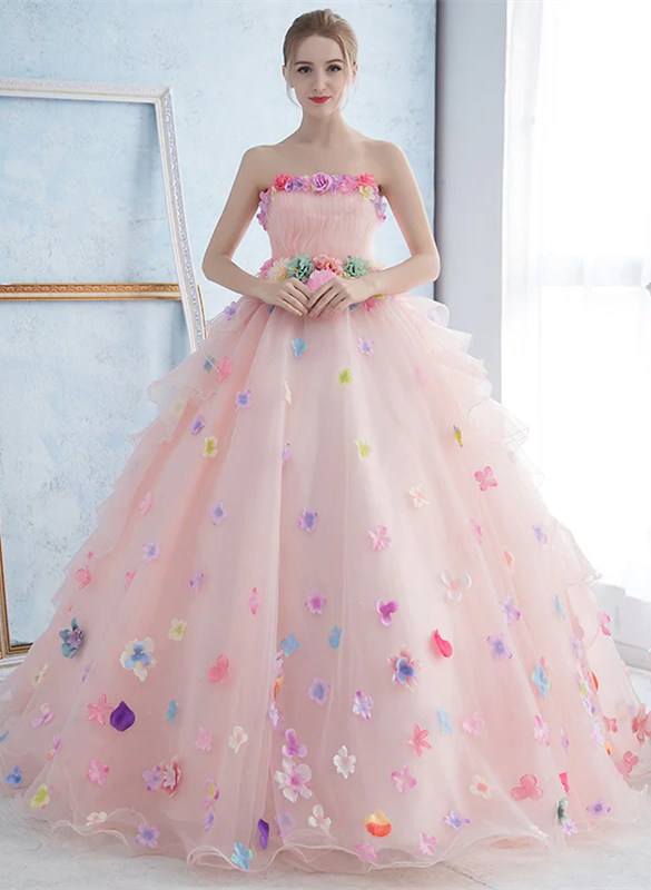 Pink Flowers Organza Ball Gown Sweet 16 Party Dress, Light Pink Formal Dress Party Dress US Size 10 / Pink Pink Flowers Organza Ball Gown Sweet 16 Party Dress, Light Pink Formal Dress Party Dress US Size 10 / Pink