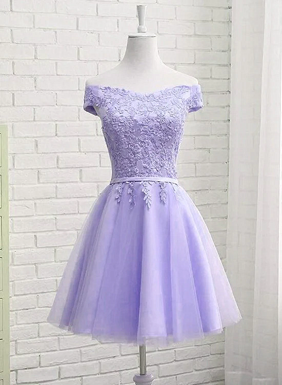 Beautiful Light Purple Short Bridesmaid Dress , Tulle with Lace New Formal Dresses US size 16W / Purple