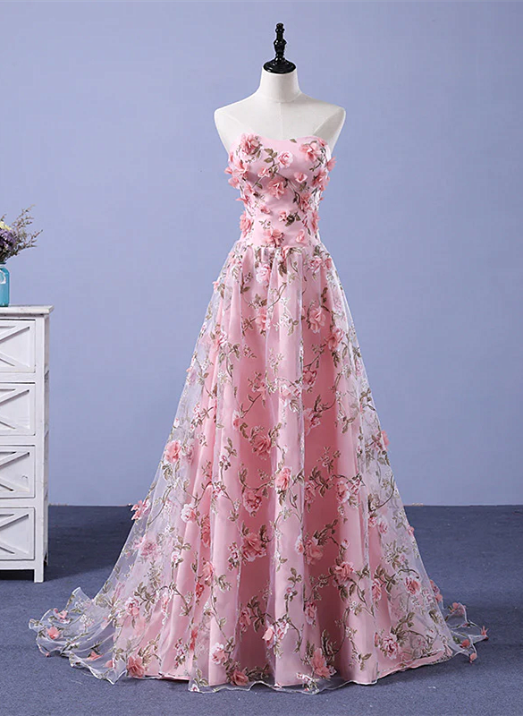 Ema Pink Flower Sleeves Party Wear Dress
