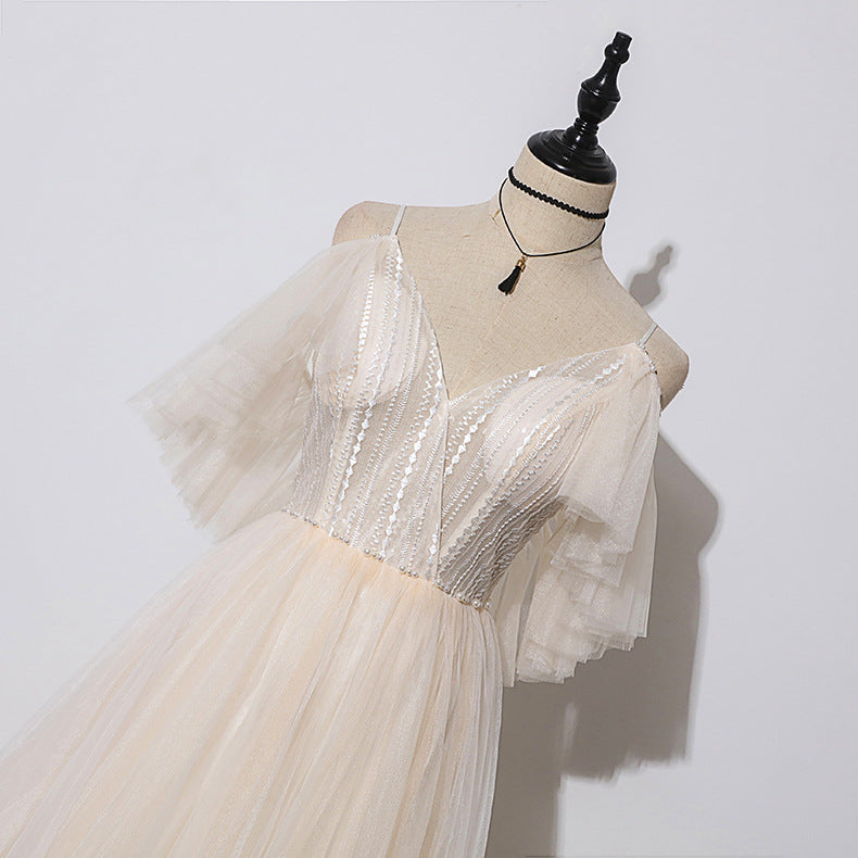 Twist Straps V Neckline Tulle Maxi Dress Ivory Plus Size