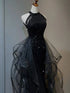 Black Halter Tulle Layers Long Formal Dress, Black Tulle Prom Dress