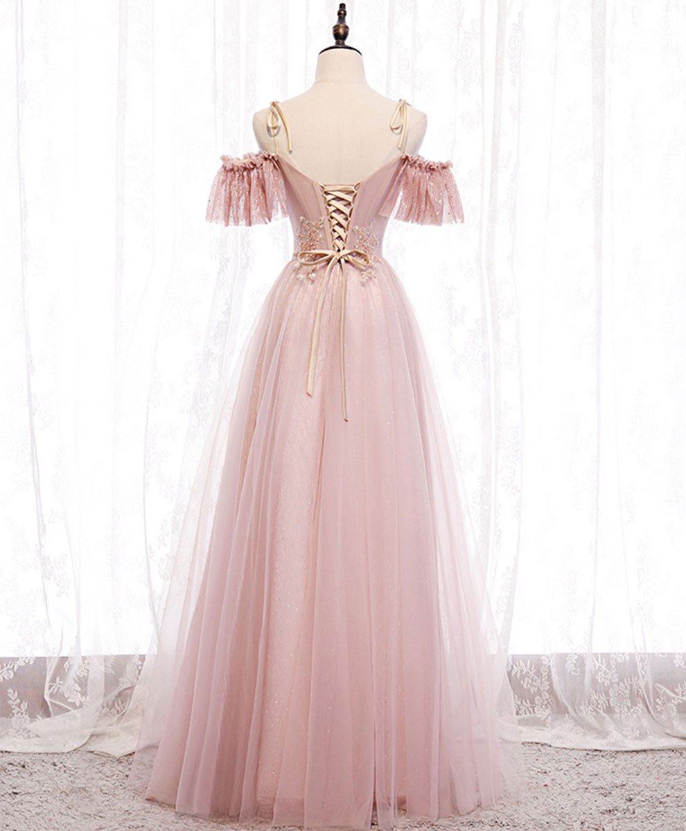 Pink Deep V Neck Lace Layers Formal Long Party Dress,DP1765 main image 1