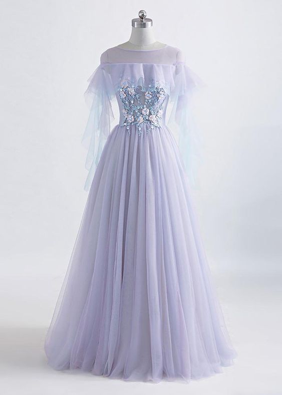 Beautiful Lavender Off Shoulder Flower Lace Long Party Dress, A-Line Purple Prom Dress Formal Dress US Size 26W / Lavender