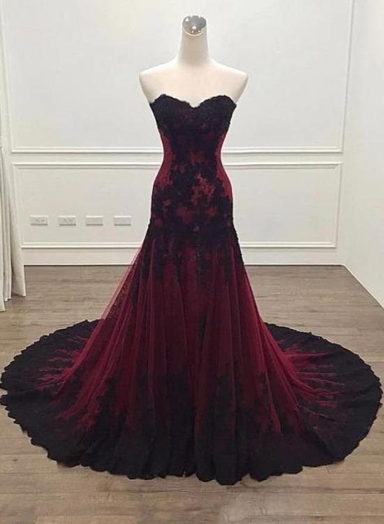 Wine Red Straps Off Shoulder A-line Tulle Evening Dress Party Dress, D | Red  prom dress, Dark red prom dress, Tulle evening dress