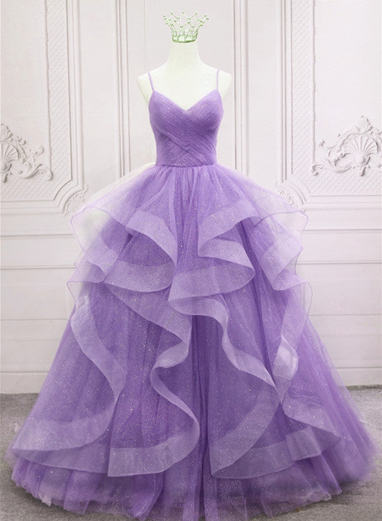 Purple Tulle Long Prom Dress, A-Line Spaghetti Strap Evening Gown US 2 / Custom Color Purple Tulle Long Prom Dress, A-Line Spaghetti Strap Evening Gown US 2 / Custom Color