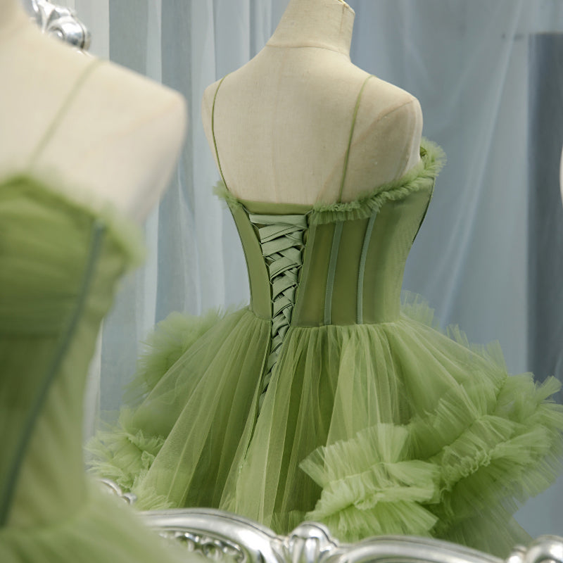 A-line Black and Green Sweetheart Tulle Long Party Dress, Black and Green Evening Dress main image 1