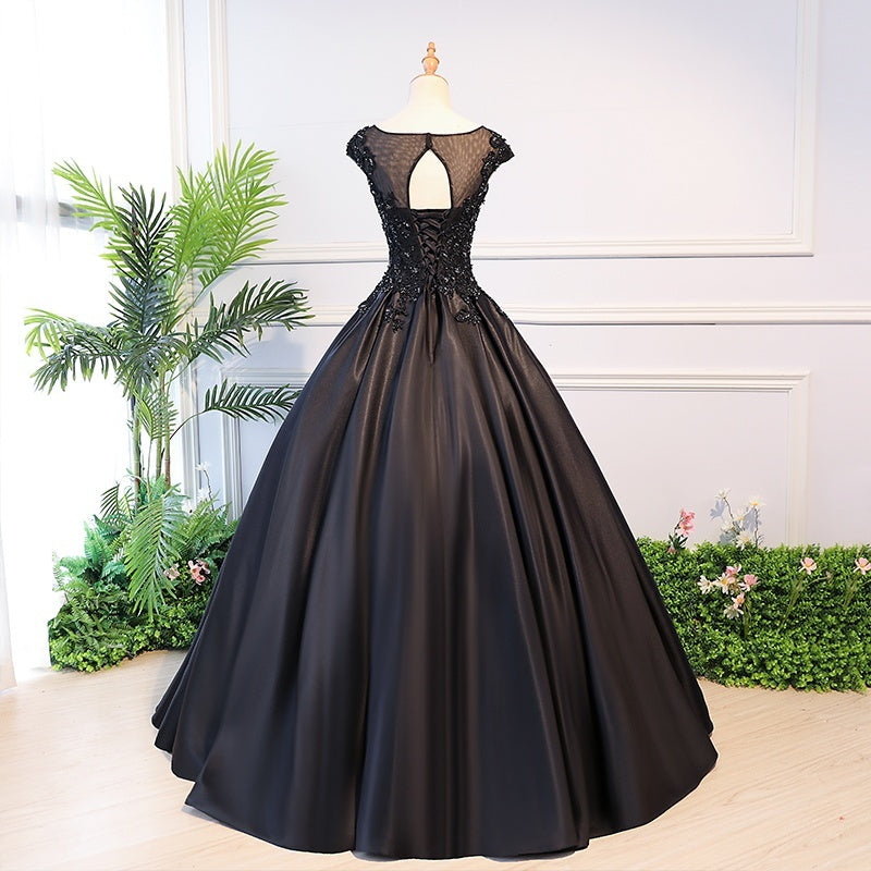 High Quality Black Satin Long Party Dress, Black Evening Gown ...