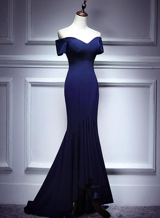 Navy Blue Mermaid Sweetheart Long Evening Dress, Blue Prom Dresses Custom Size / Custom Color