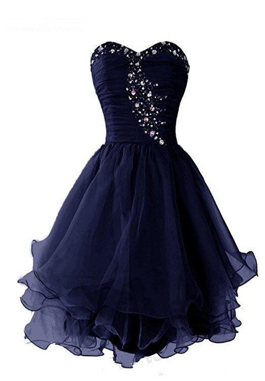 blue dress for baby girl Navy Blue Sweetheart Short Homecoming Dress, Sparkly Crystal Organza Short Formal Dress Custom Size / Navy Blue blue dress for baby girl Navy Blue Sweetheart Short Homecoming Dress, Sparkly Crystal Organza Short Formal Dress Custom Size / Navy Blue