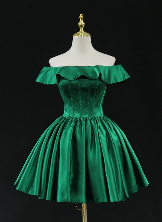 green evening dress midi Green Satin Short Homecoming Dress Prom Dress, Green Party Dress Forma –  BeautyDressy