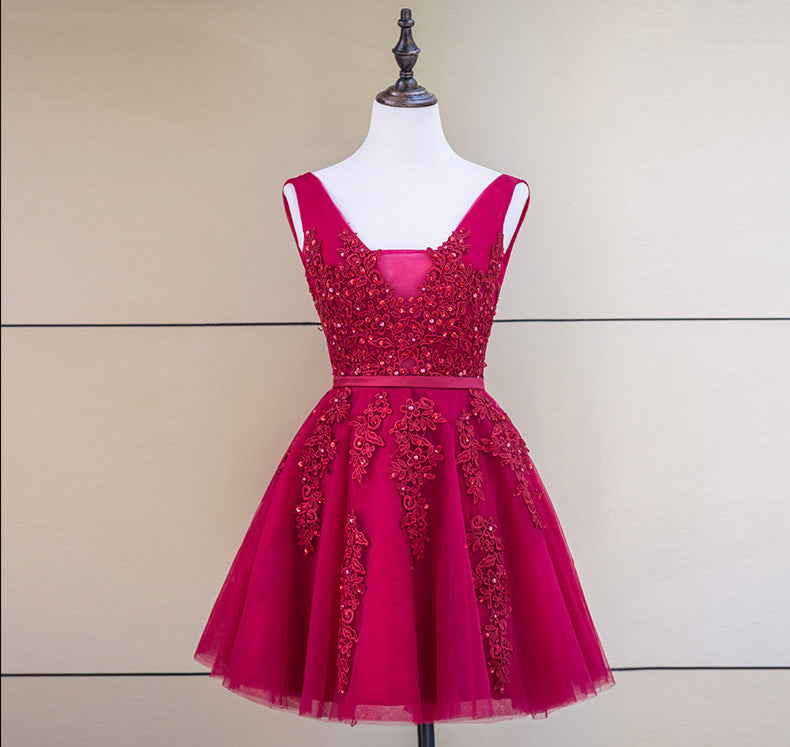 Cute Tulle V-neckline Beaded Short Prom Dress, Homecoming Dresses 2022 ...