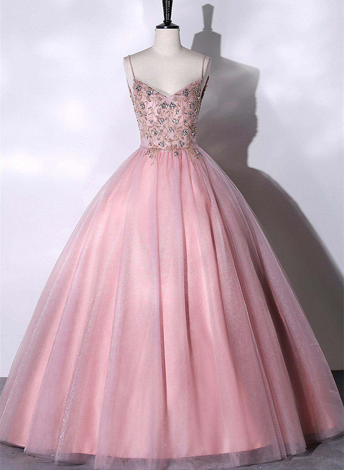 Pink Ball Gown Beaded V-neckline Prom Dress, Pink Sweet 16 Dresses US size 12 / Pink Pink Ball Gown Beaded V-neckline Prom Dress, Pink Sweet 16 Dresses US size 12 / Pink